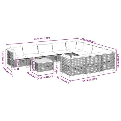 vidaXL Set canapele de grădină cu perne, 11 piese, negru, poliratan