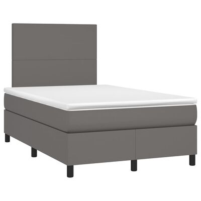 vidaXL Pat box spring cu saltea, gri, 120x200 cm, piele ecologică