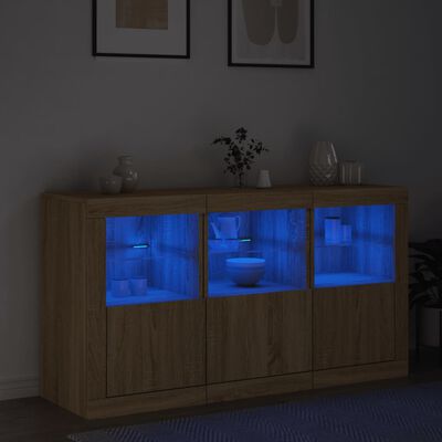 vidaXL Servantă cu lumini LED, stejar sonoma, 123x37x67 cm