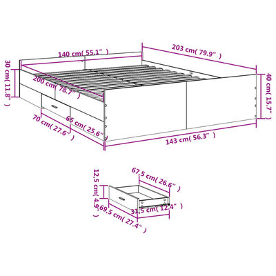 vidaXL Cadru pat cu sertare stejar fumuriu 140x200 cm lemn prelucrat