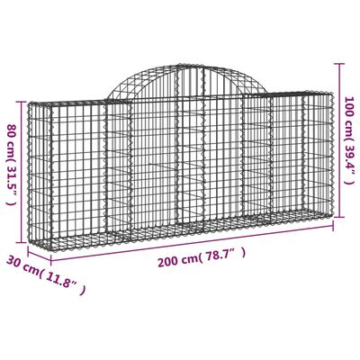 vidaXL Coșuri gabion arcuite 10 buc, 200x30x80/100cm, fier galvanizat