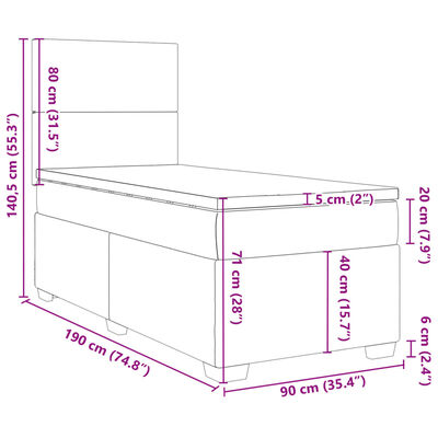 vidaXL Pat box spring cu saltea, gri închis, 90x190 cm, catifea