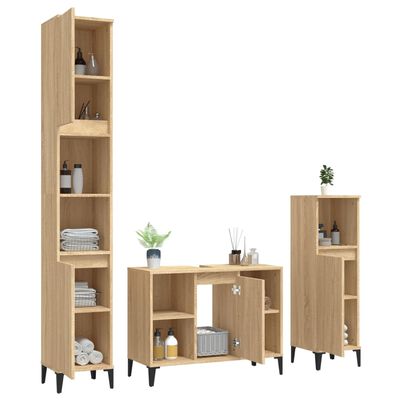 vidaXL Set mobilier de baie, 3 piese, stejar sonoma, lemn prelucrat