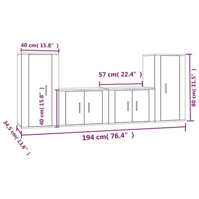 vidaXL Set dulapuri TV, 4 piese, stejar maro, lemn prelucrat