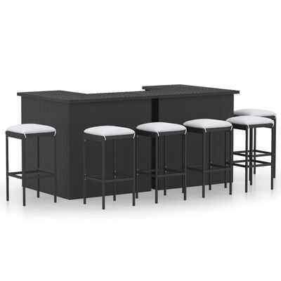 vidaXL Set mobilier bar de grădină cu perne, 8 piese, negru, poliratan