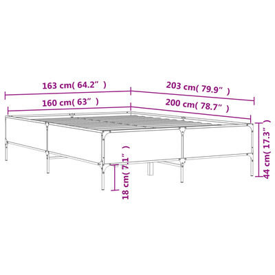 vidaXL Cadru de pat, gri sonoma, 160x200 cm, lemn prelucrat și metal