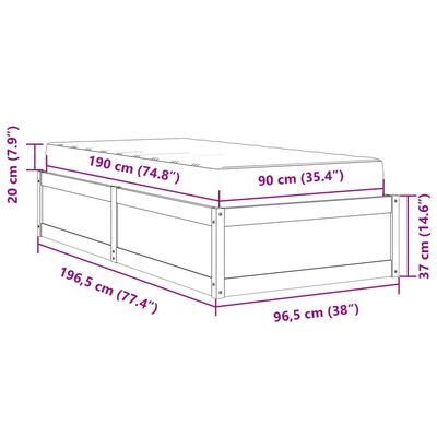 vidaXL Pat cu saltea, 90x190 cm, lemn masiv pin