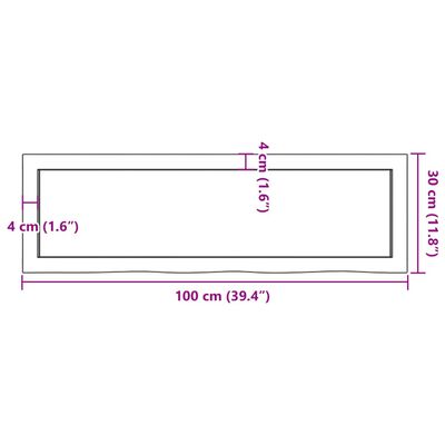 vidaXL Blat de baie, 100x30x6 cm, lemn masiv netratat