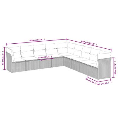 vidaXL Set canapele de grădină cu perne, 9 piese, maro, poliratan