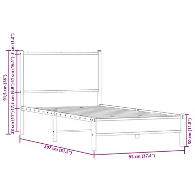 vidaXL Cadru pat metalic cu tăblie, stejar maro, 90x200 cm