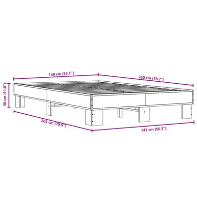 vidaXL Cadru de pat, stejar fumuriu 140x200 cm lemn prelucrat și metal