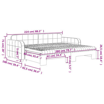 vidaXL Pat de zi cu extensie și saltele, gri închis 90x200 cm catifea