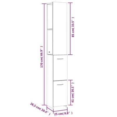 vidaXL Dulap de baie, alb, 25x26,5x170 cm, lemn prelucrat