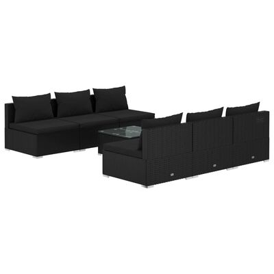 vidaXL Set mobilier de grădină cu perne, 7 piese, negru, poliratan