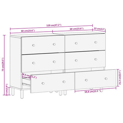 vidaXL Dulapuri laterale, 2 buc., 60x33x75 cm, lemn masiv de mango