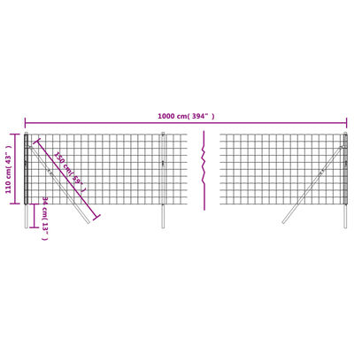 vidaXL Gard plasă de sârmă, antracit, 1,1x10 m, oțel galvanizat