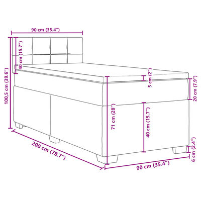 vidaXL Pat box spring cu saltea, gri deschis, 90x200 cm, catifea