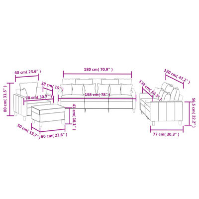 vidaXL Set canapea cu perne, 4 piese, roșu vin, material textil