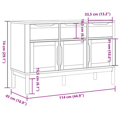 vidaXL Dulap FLORO, alb, 114x43x74 cm, lemn masiv de pin