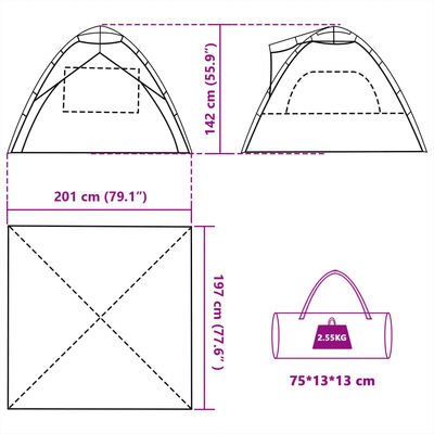 vidaXL Cort camping 3 persoane albastru azur impermeabil setare rapidă