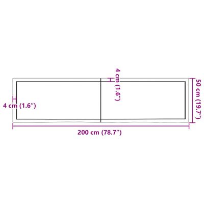 vidaXL Blat de baie, maro închis, 200x50x(2-4) cm, lemn masiv tratat