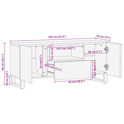 vidaXL Dulap TV, 100x34x46 cm, lemn masiv de mango