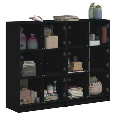 vidaXL Bibliotecă cu uși, negru, 136x37x109 cm, lemn compozit