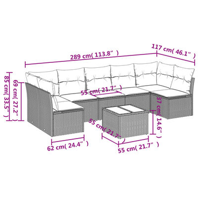 vidaXL Set mobilier de grădină cu perne, 8 piese gri deschis poliratan