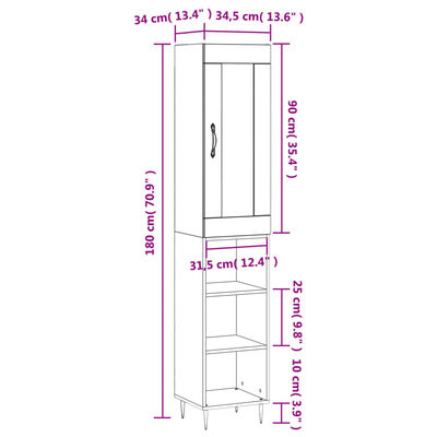 vidaXL Dulap înalt, stejar maro, 34,5x34x180 cm, lemn prelucrat