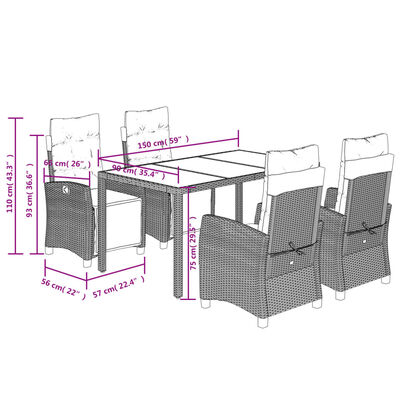 vidaXL Set mobilier de grădină cu perne, 5 piese, negru, poliratan