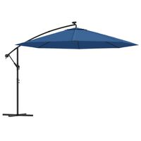 vidaXL Umbrelă în consolă cu lumini LED, albastru azuriu, 350 cm