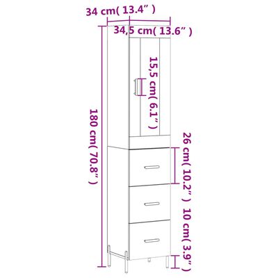 vidaXL Dulap înalt, gri beton, 34,5x34x180 cm, lemn prelucrat