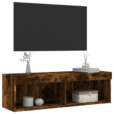 vidaXL Comodă TV cu lumini LED, stejar fumuriu, 100x30x30 cm