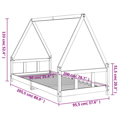 vidaXL Cadru de pat pentru copii, alb, 90x200 cm, lemn masiv de pin