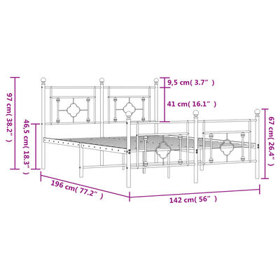 vidaXL Cadru pat metalic cu tăblie de cap/picioare, negru, 135x190 cm