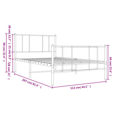 vidaXL Cadru de pat metalic cu tăblie de cap/picioare, alb, 107x203 cm