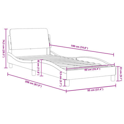 vidaXL Cadru de pat cu tăblie, gri, 90x190 cm, piele ecologică