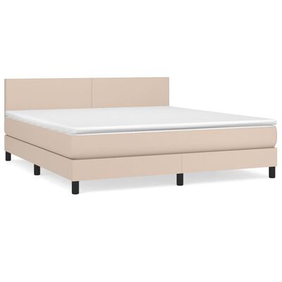 vidaXL Pat box spring cu saltea, cappuccino, 180x200cm piele ecologică