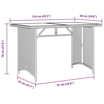 vidaXL Masă de grădină cu blat din lemn, negru 110x68x70 cm poliratan