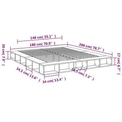 vidaXL Cadru de pat, stejar sonoma, 180x200 cm, lemn prelucrat