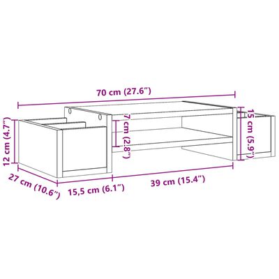 vidaXL Suport monitor cu depozitare, stejar fumuriu, 70x27x15cm, lemn