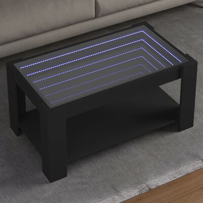 vidaXL Măsuță de cafea cu LED, negru, 93x53x45 cm, lemn prelucrat