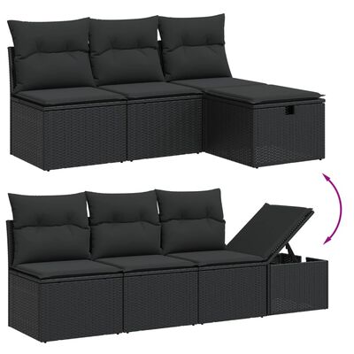 vidaXL Set mobilier de grădină cu perne, 9 piese, negru, poliratan