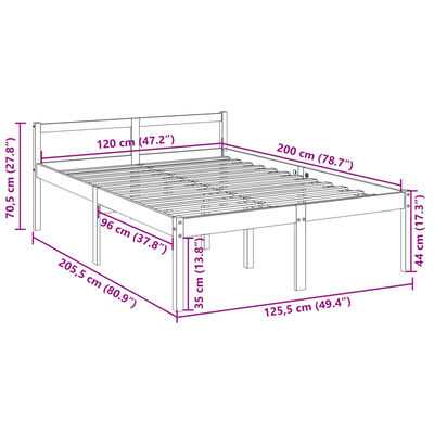 vidaXL Pat pentru seniori, alb, 120x200 cm, lemn masiv de pin