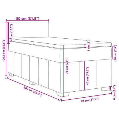 vidaXL Pat box spring cu saltea, crem, 80x200 cm, textil