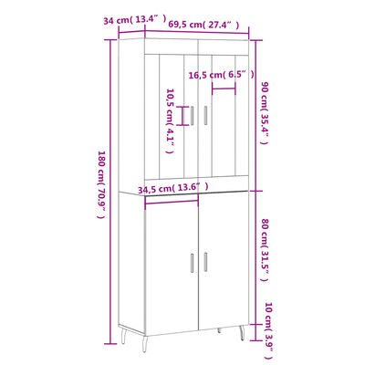 vidaXL Dulap înalt, negru, 69,5x34x180 cm, lemn compozit