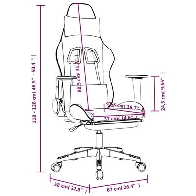 vidaXL Scaun de gaming cu suport picioare, alb/roz, piele ecologică