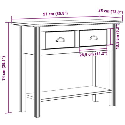 vidaXL Măsuță consolă "BODO", maro, 91x35x74 cm, lemn masiv de pin