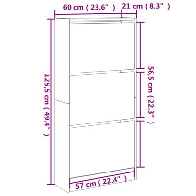 vidaXL Pantofar, stejar fumuriu, 60x21x125,5 cm, lemn compozit