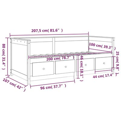 vidaXL Pat de zi, alb, 100x200 cm, lemn masiv de pin